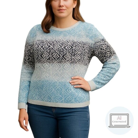 Talbots Womens Faire Isle Sweater Blue Ombre  Lambswool Blend Plus Size 1X - Picture 1 of 12